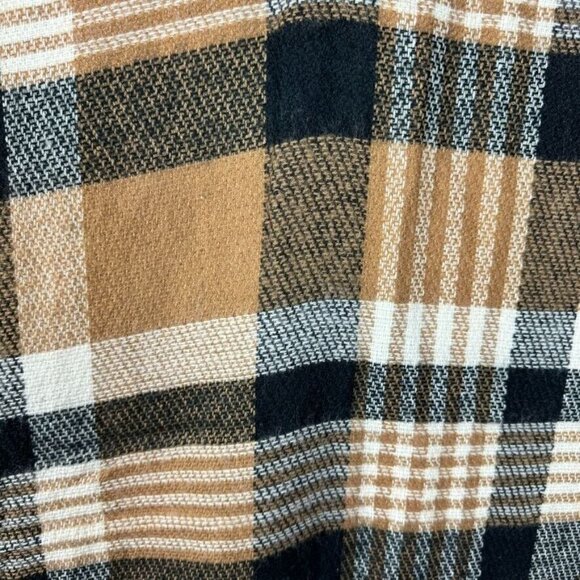 Modcloth Plaid Blanket Scarf Neutral Fall Autumn Rustic Camel Black White - Picture 4 of 9